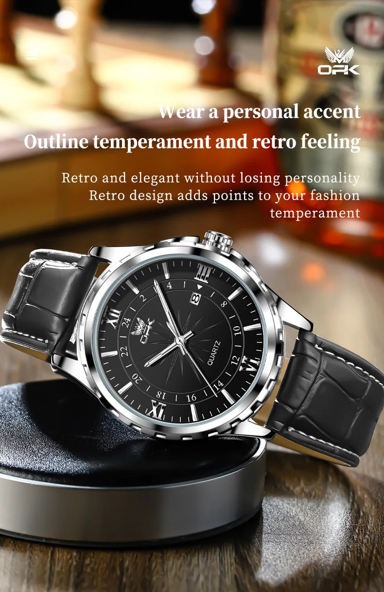 Relógio de Quartzo Masculino OPK Brand Steel Belt Dual Calendar 6003