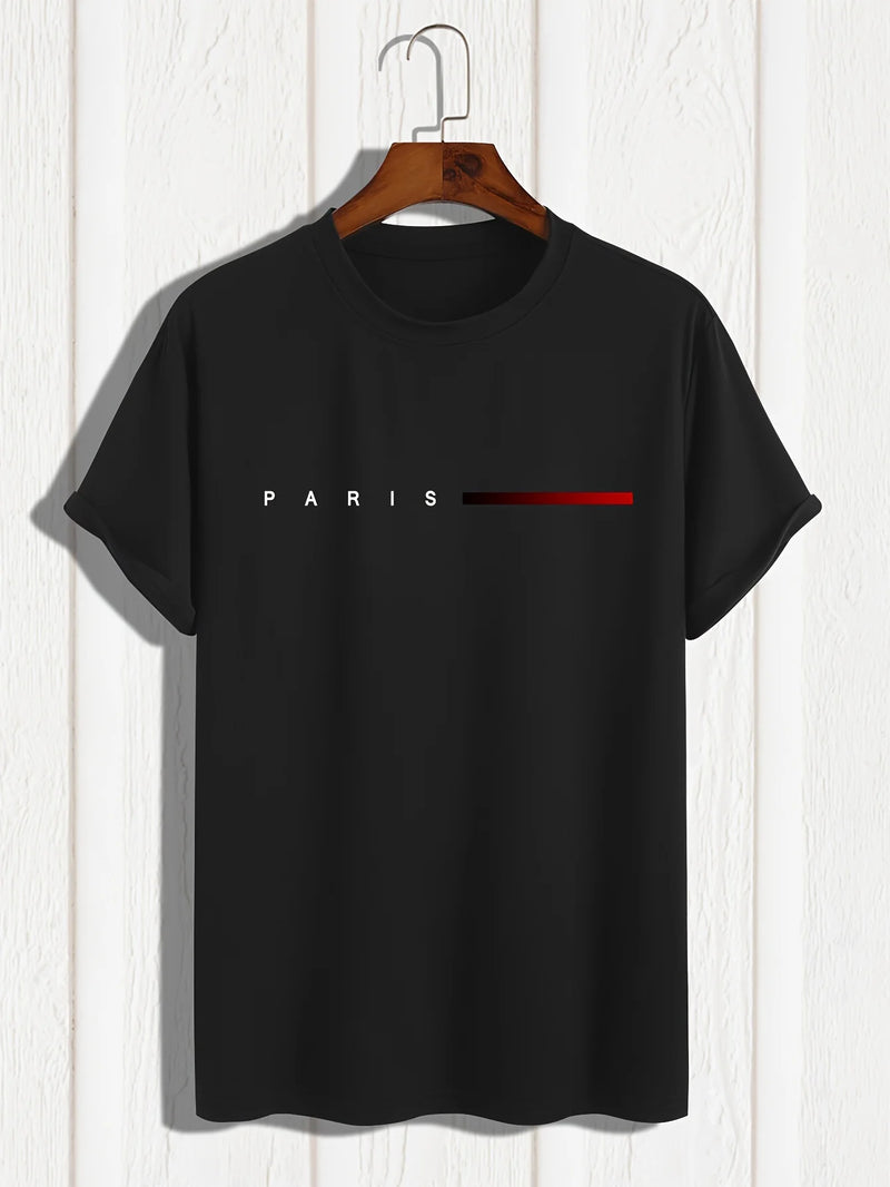 Camiseta masculina 100% algodão, com estampa criativa PARIS