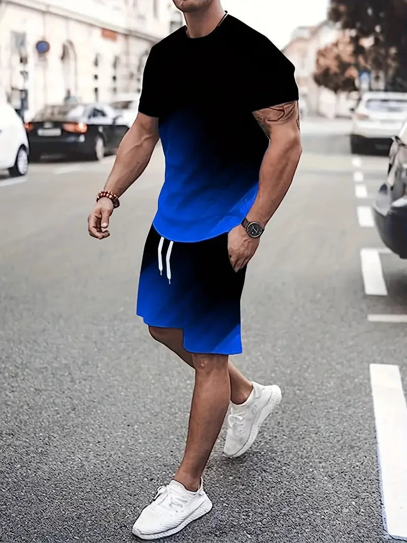 Conjunto masculino tie-dye (camiseta + shorts, verão, confortável, tamanho até 6XL)