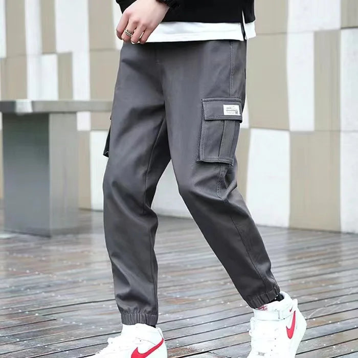 Calça Cargo Masculina com Vários Bolsos, Estilo Urbano, Ajuste Solto e Cordão