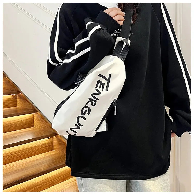 Bolsa de peito de nylon (unissex, moderna, funcional, para outono e inverno)
