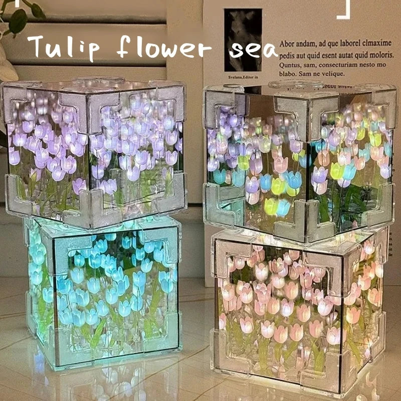 Luz Noturna em Cubo de Tulipa – Kit DIY Completo - Beleza que Encanta os Olhos e Toca o Coração