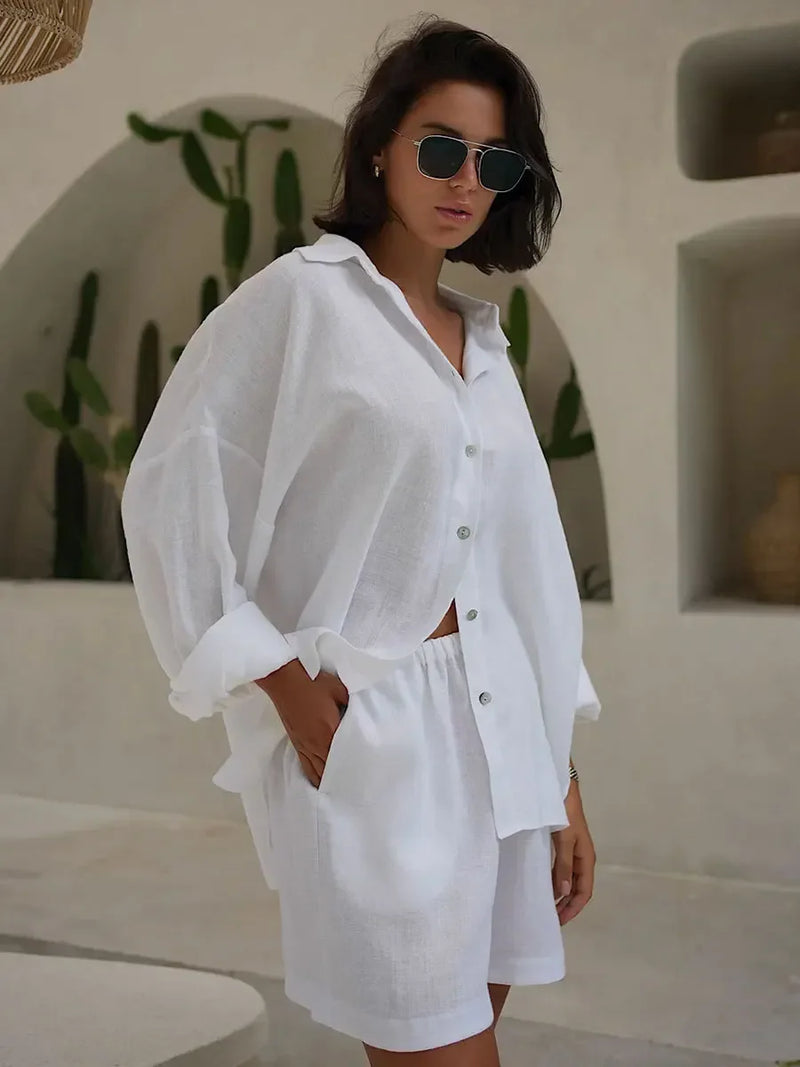 Conjunto Wolfeel — Shorts casuais 100% algodão, camisa aconchegante 🌿 – O conforto que desperta sua essência