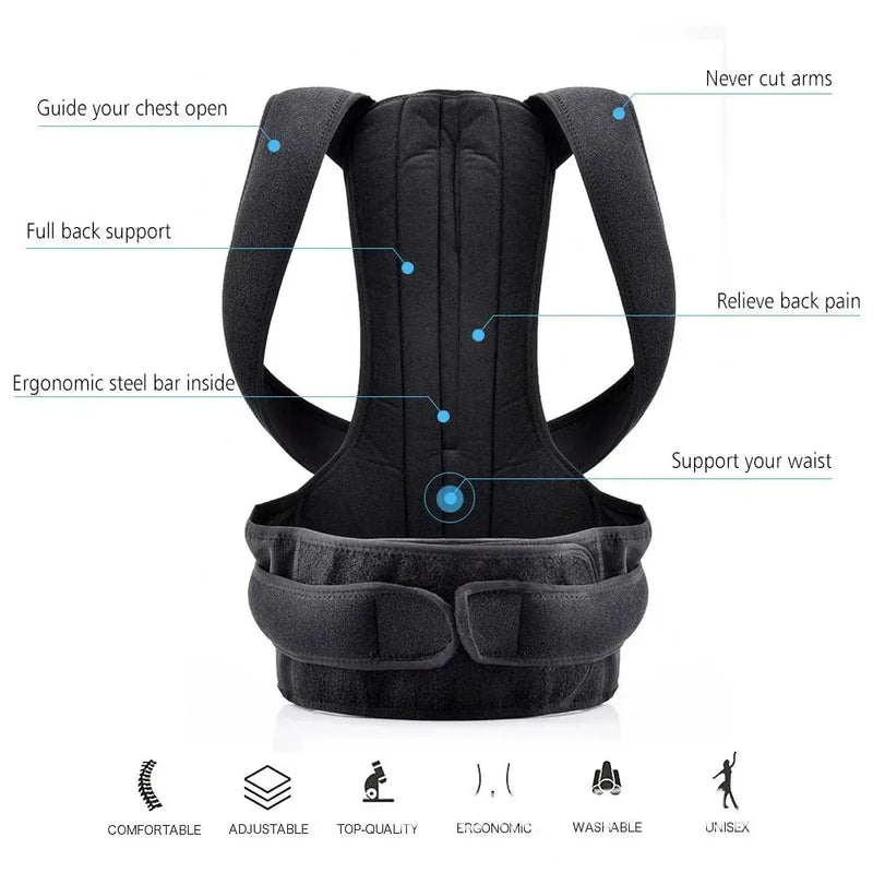 Corretor de Postura Masculino/Feminino Ajustável – Corset Costas, Cinta Lombar, Suporte Reto, Respirável (P-XXXL)