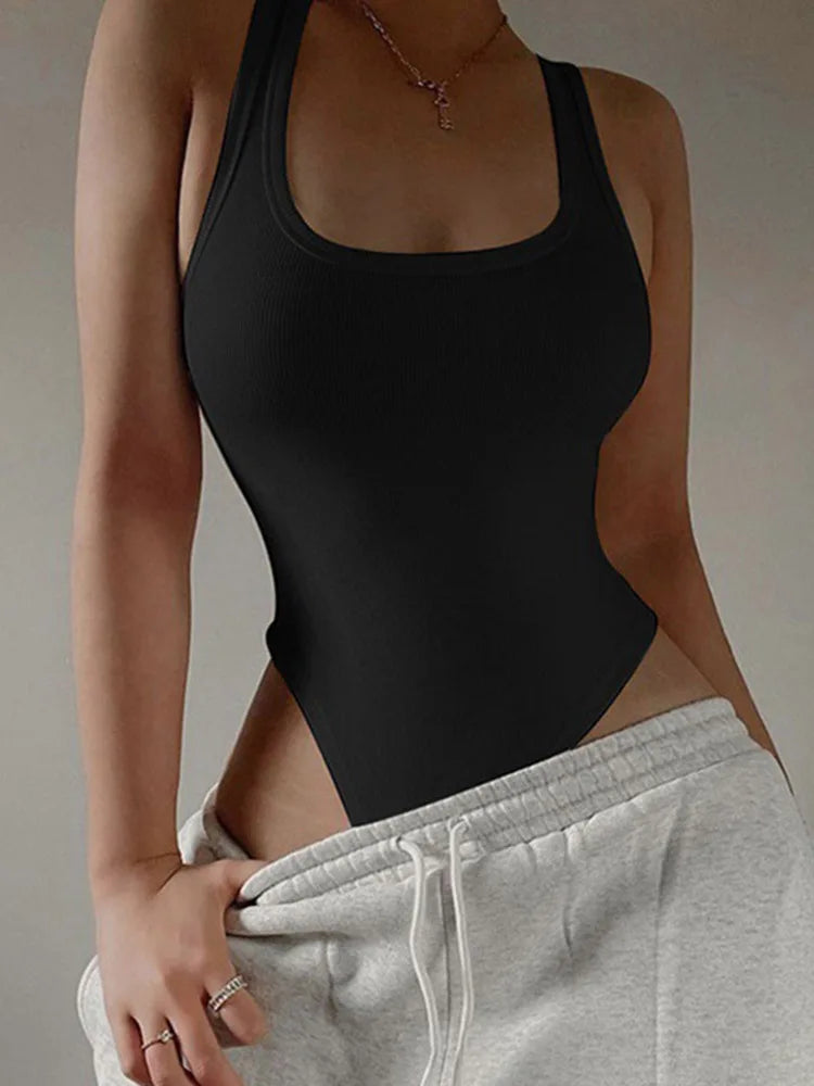 Body de Malha Sem Mangas | Sexy | Bodycon | Ombro de Fora | Halter | Estilo Corpete | Casual de Rua | Balada
