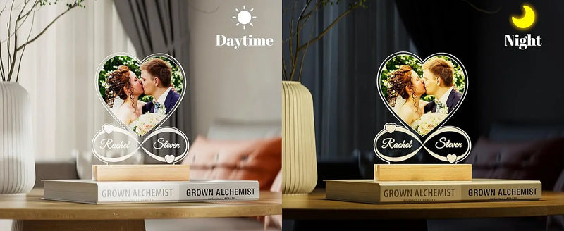 Placa de acrílico personalizada com luz noturna - O Presente que Encanta Corações.
