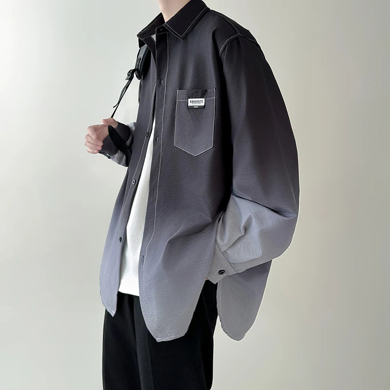 🔥 Camisa Masculina Plissada Gradiente Estilo Coreano, Solta e de Alta Qualidade – Estilo, Liberdade e Força em Cada Detalhe