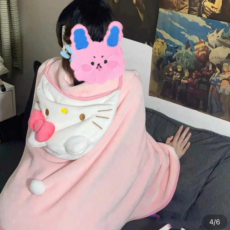 Sanrio Cloak Kuromi, Cinnamoroll, Hello Kitty, My Melody — Manta de Pelúcia com Capuz.