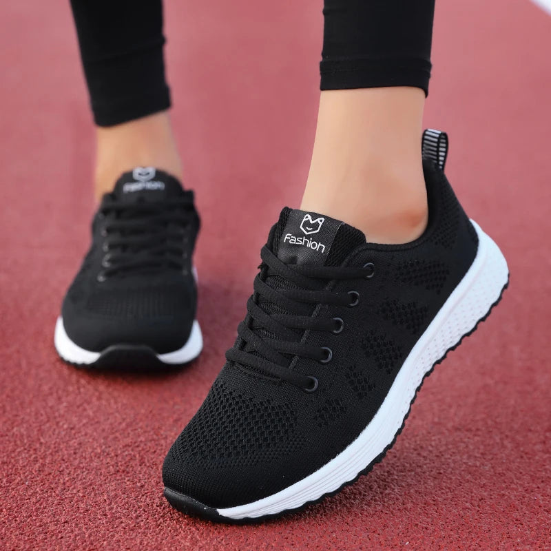 2025 Sapatos Esportivos Femininos – Moda Plataforma, Tênis Femininos Primavera/Inverno, Flats de Corrida