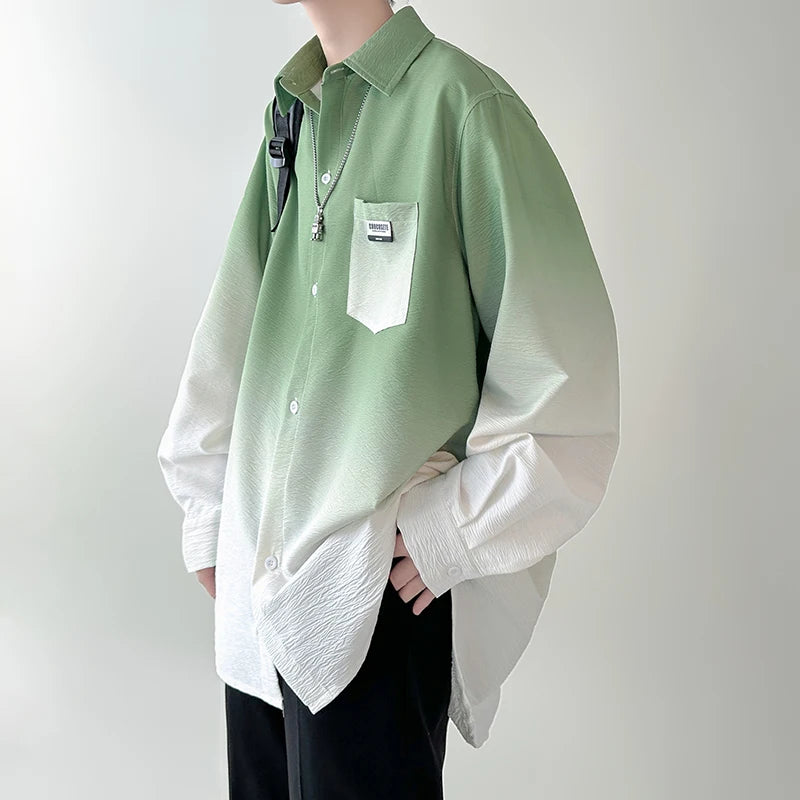🔥 Camisa Masculina Plissada Gradiente Estilo Coreano, Solta e de Alta Qualidade – Estilo, Liberdade e Força em Cada Detalhe