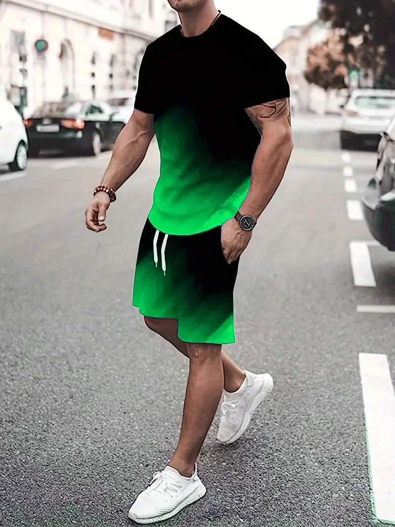 Conjunto masculino tie-dye (camiseta + shorts, verão, confortável, tamanho até 6XL)