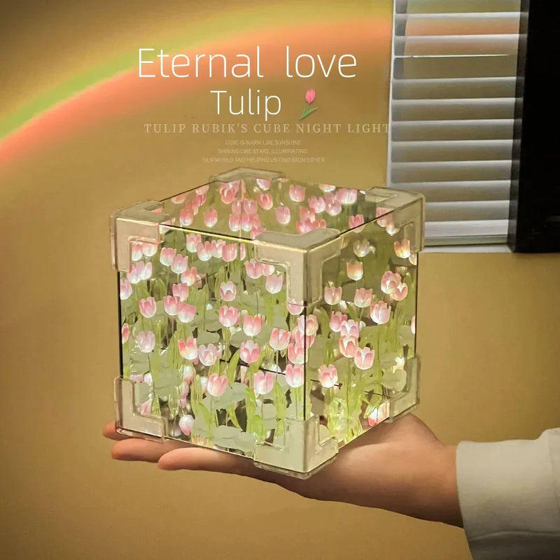 Luz Noturna em Cubo de Tulipa – Kit DIY Completo - Beleza que Encanta os Olhos e Toca o Coração