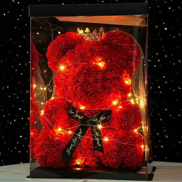 Urso de pelúcia artificial de 25 cm com caixa de presente romântico - 🧸 Mais que um Presente: Um Gesto que Fala com a Alma