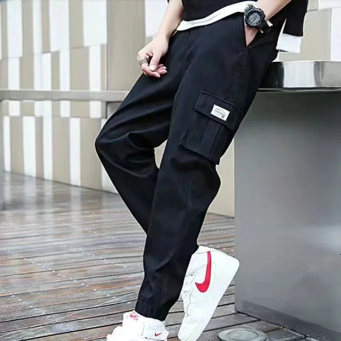 Calça Cargo Masculina com Vários Bolsos, Estilo Urbano, Ajuste Solto e Cordão