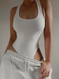 Body de Malha Sem Mangas | Sexy | Bodycon | Ombro de Fora | Halter | Estilo Corpete | Casual de Rua | Balada