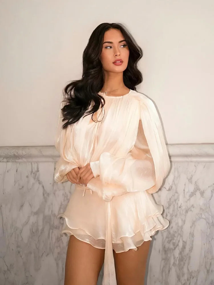 TRAFZA 2025 – Conjunto feminino de verão (vestido curto + shorts slim)