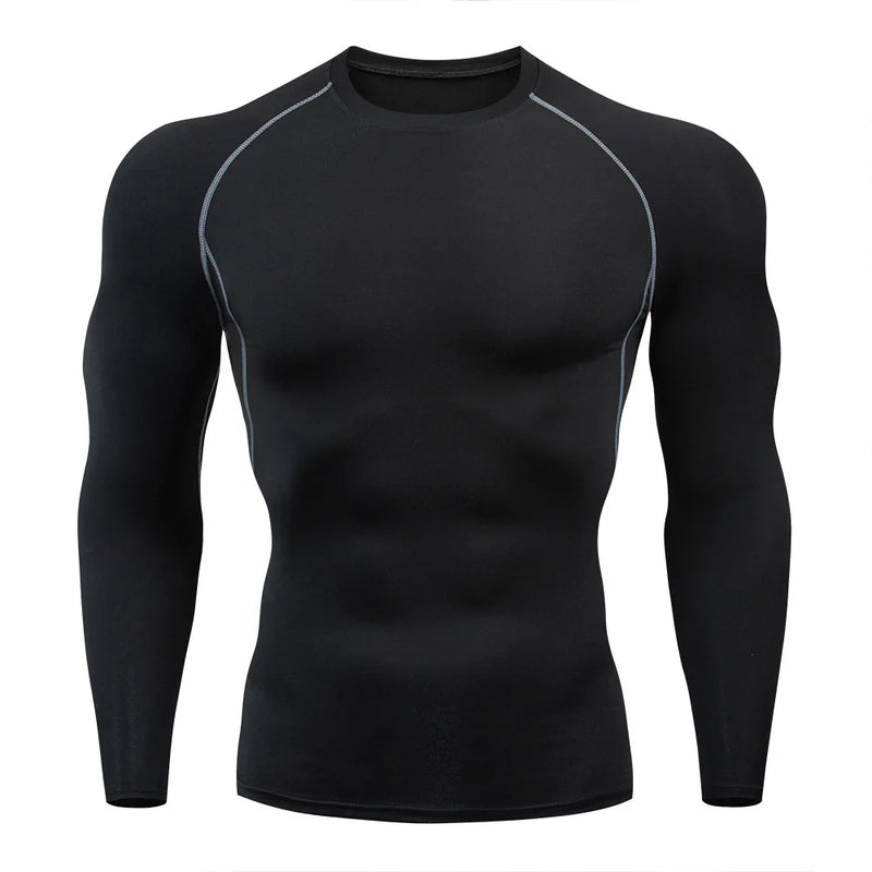 Camiseta masculina esportiva de compressão, secagem rápida, ideal para treino, academia e corrida.