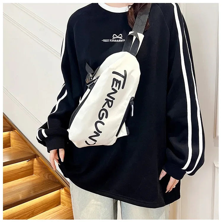 Bolsa de peito de nylon (unissex, moderna, funcional, para outono e inverno)