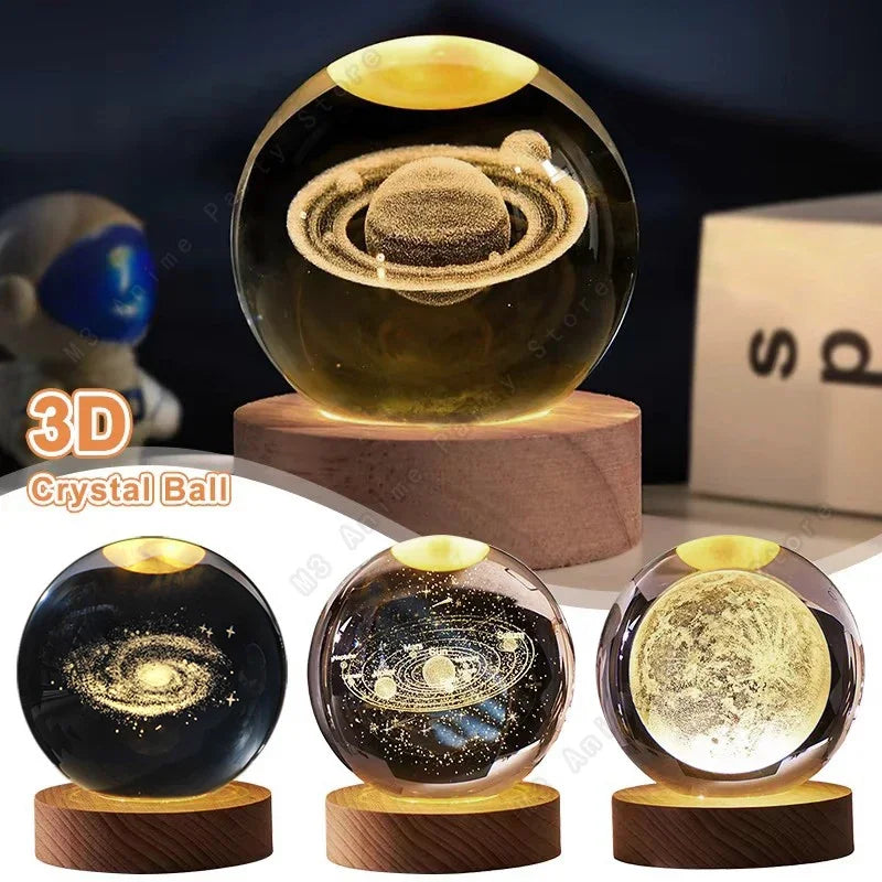 Luz Noturna LED com Bola de Cristal 3D Galática