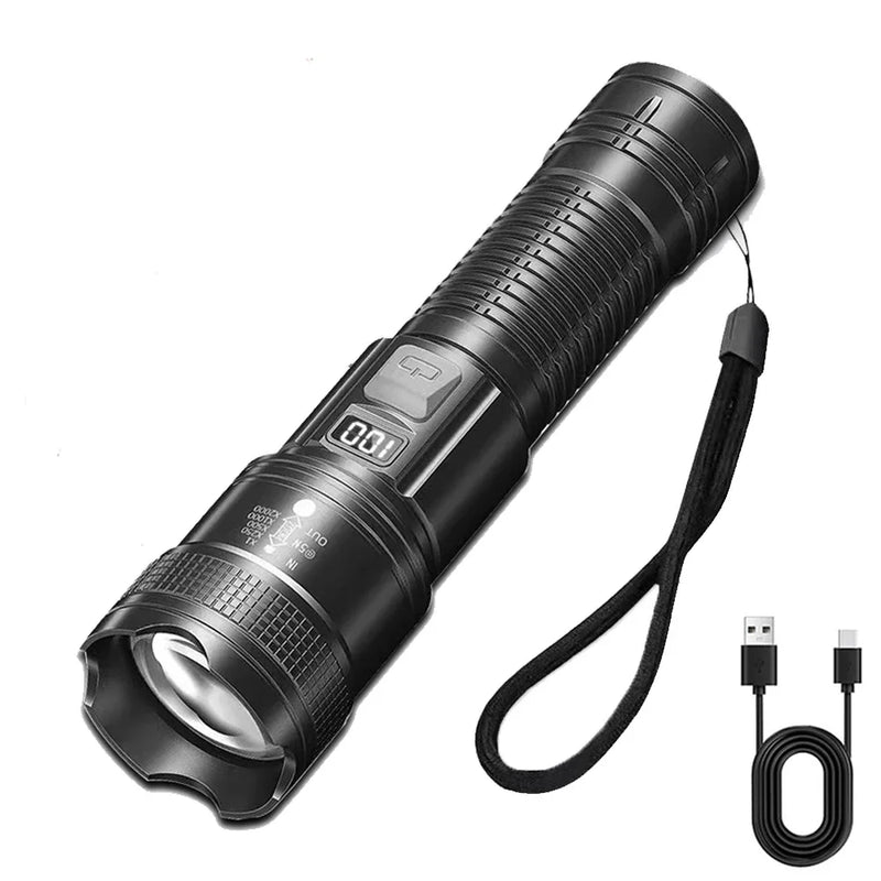 Lanterna superbrilhante de 1600000 LM recarregável por USB LED de longo alcance tática para áreas externas, à prova d'água, para acampamento e pesca