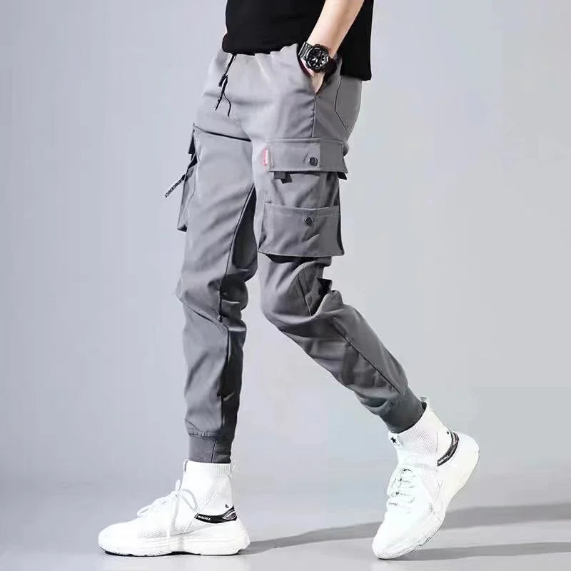 Calça Cargo Masculina com Vários Bolsos, Estilo Urbano, Ajuste Solto e Cordão