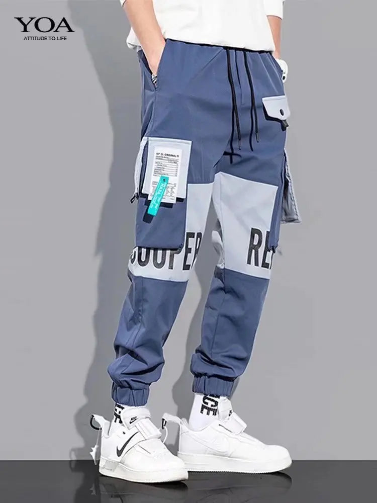Calça Cargo Masculina com Vários Bolsos, Estilo Urbano, Ajuste Solto e Cordão