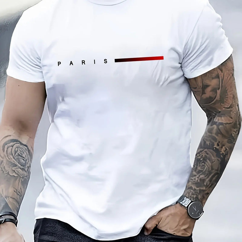 Camiseta masculina 100% algodão, com estampa criativa PARIS