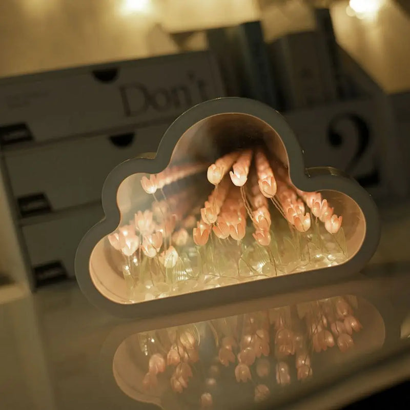 Lâmpada de Atmosfera Noturna de Mar com Flor de Tulipa – Um toque de arte, luz e encanto em um só item!