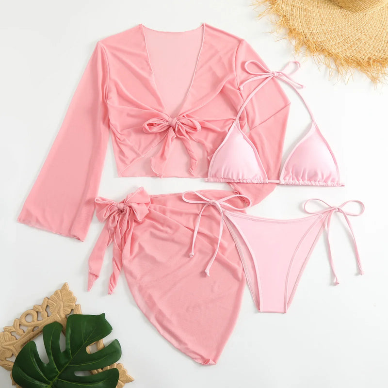 ✨ Liberte sua Deusa Interior com o Conjunto de Biquíni Rosa Micro Mini – 4 Peças de Pura Autenticidade ✨