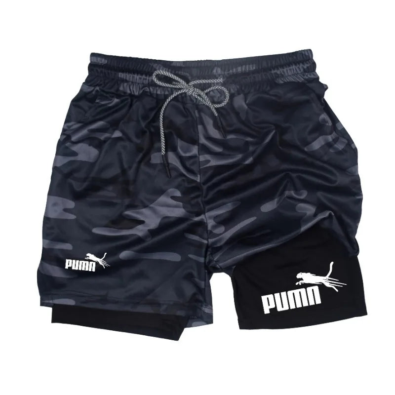 shorts masculinos 2 em 1 de camada dupla, compressão e secagem rápida (M a 3XL)