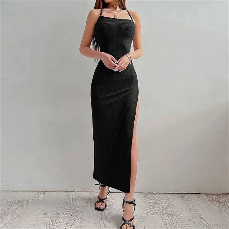 ✨ VESTIDO LONGO PRETO SEXY COM FENDA ALTA - O DESPERTAR DA SUA ESSÊNCIA FEMININA