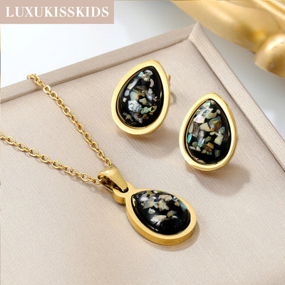 LUXUKISSKIDS – Conjunto de Brincos e Gargantilha com Pingente de Gota D’Água em Aço Inoxidável acessórios,Beleza,brincos,colar,dourado,joalheria,joia,joias,lançamentos,mais,Melhores,Melhores Promoções,mulher,prata,presentes,Vestuário