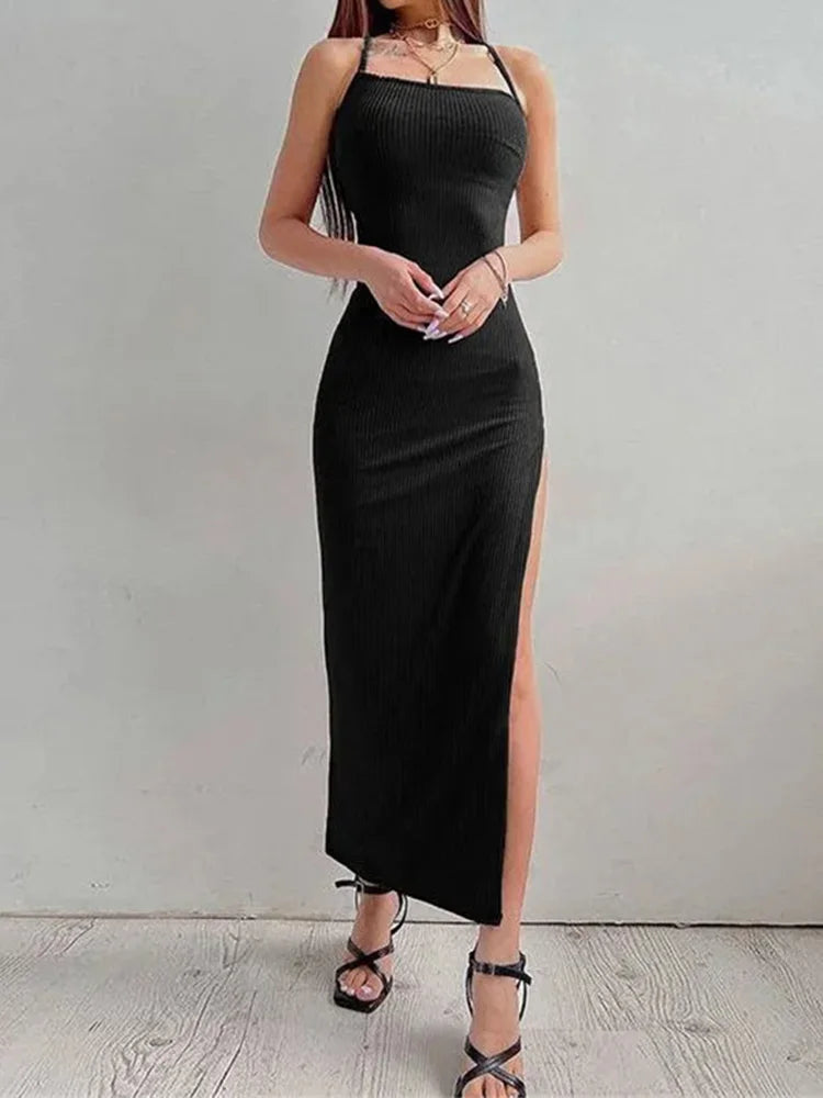 ✨ VESTIDO LONGO PRETO SEXY COM FENDA ALTA - O DESPERTAR DA SUA ESSÊNCIA FEMININA