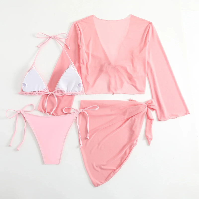 ✨ Liberte sua Deusa Interior com o Conjunto de Biquíni Rosa Micro Mini – 4 Peças de Pura Autenticidade ✨