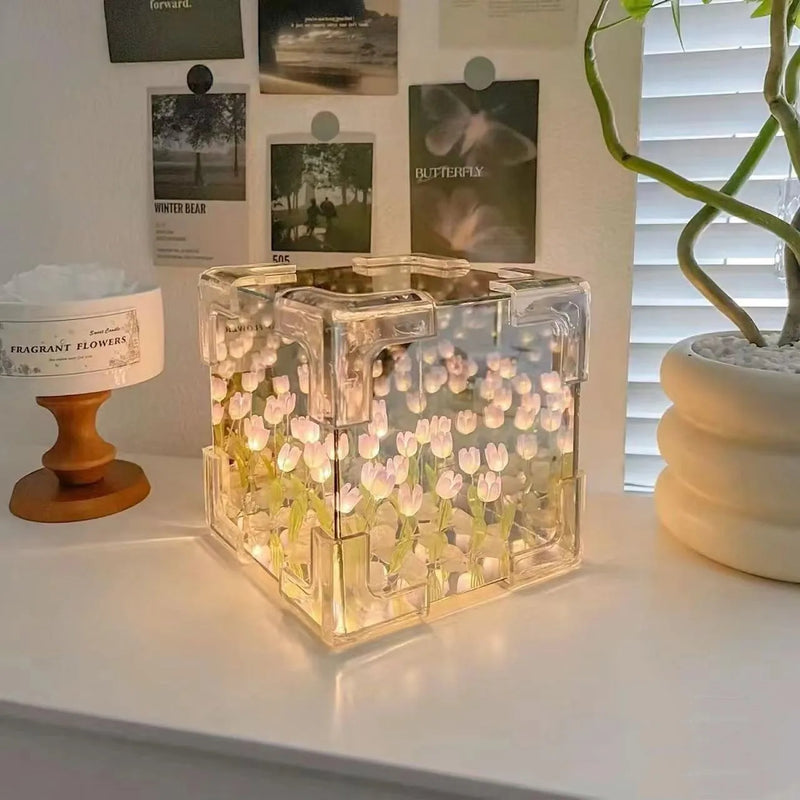 Luz Noturna em Cubo de Tulipa – Kit DIY Completo - Beleza que Encanta os Olhos e Toca o Coração