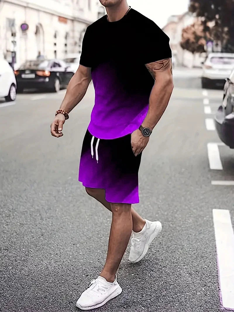 Conjunto masculino tie-dye (camiseta + shorts, verão, confortável, tamanho até 6XL)
