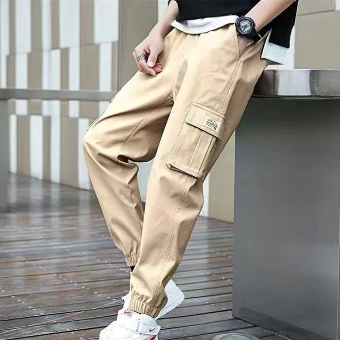 Calça Cargo Masculina com Vários Bolsos, Estilo Urbano, Ajuste Solto e Cordão
