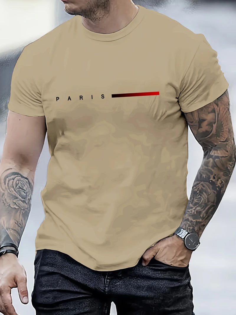Camiseta masculina 100% algodão, com estampa criativa PARIS