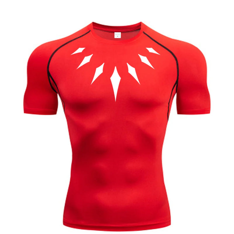 (Camisa de compressão masculina PANTERA NEGRA) — camiseta esportiva de academia com secagem rápida, elasticidade