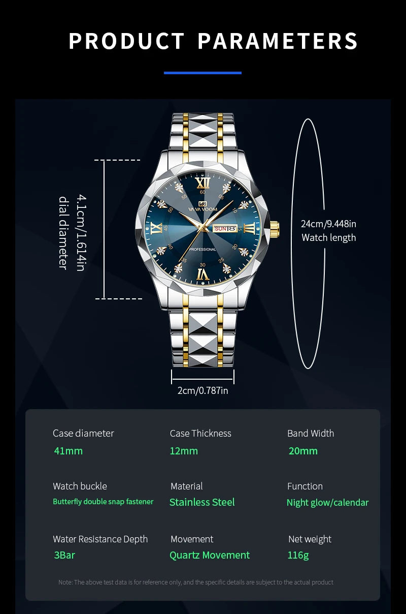 Relógio Masculino Water Diamond Luxury Night Glow