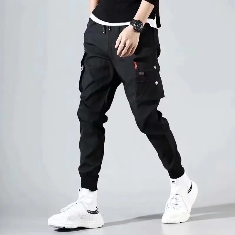 Calça Cargo Masculina com Vários Bolsos, Estilo Urbano, Ajuste Solto e Cordão