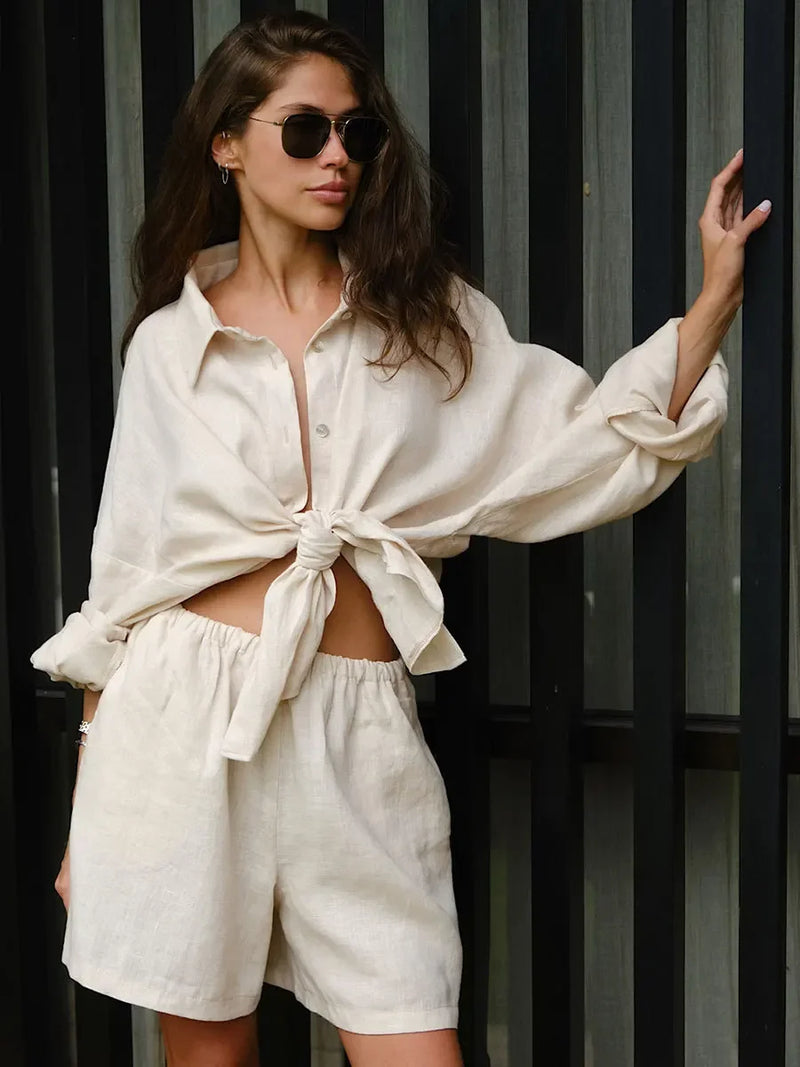 Conjunto Wolfeel — Shorts casuais 100% algodão, camisa aconchegante 🌿 – O conforto que desperta sua essência