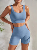Conjunto de Ioga e Treino Feminino com Nervuras sem Costura (2 peças).
