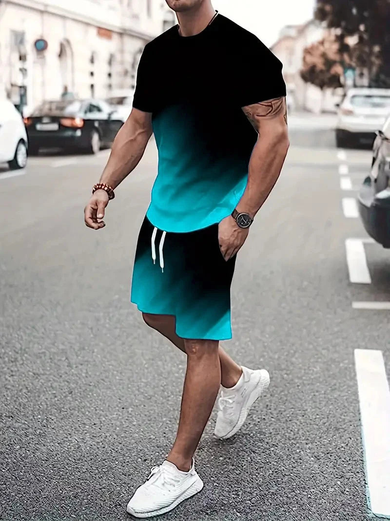Conjunto masculino tie-dye (camiseta + shorts, verão, confortável, tamanho até 6XL)