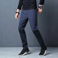Calça casual masculina elástica, slim fit, cintura elástica, jogger, estilo coreano, clássica, azul, preta e cinza, tamanhos grandes