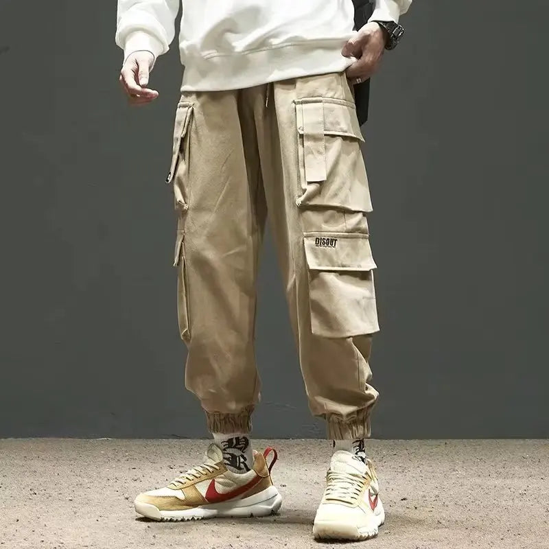 Calça Cargo Masculina com Vários Bolsos, Estilo Urbano, Ajuste Solto e Cordão