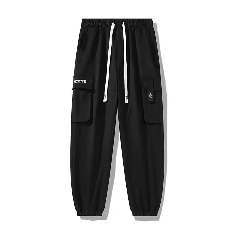 Calça Cargo Masculina com Vários Bolsos, Estilo Urbano, Ajuste Solto e Cordão