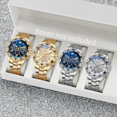 conjunto de 4 relógios masculinos da moda, com mostrador árabe, pulseira de aço e mecanismo de quartzo (sem caixa). acessórios,braceletes,dourado,gold,Homem,joalheria,joia,joias,lançamentos,Mais vendidos,Melhores Promoções,prata,presentes,relogio,relogio