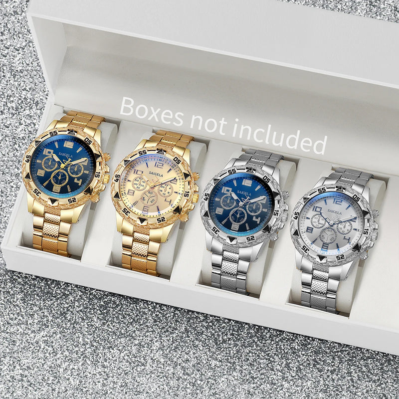 conjunto de 4 relógios masculinos da moda, com mostrador árabe, pulseira de aço e mecanismo de quartzo (sem caixa).