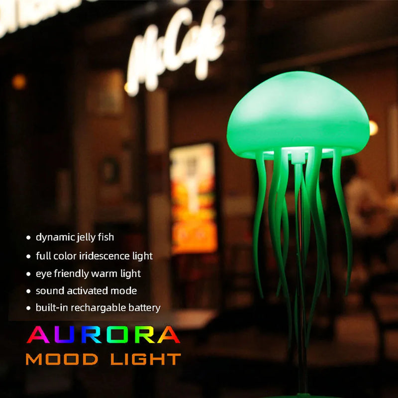 Luz Noturna de Desenho Animado de Água-viva RGB com Controle de Voz – Lâmpada de Cabeceira Tipo C, LED Noturna, Umidificador e Bluetooth Atualizado.